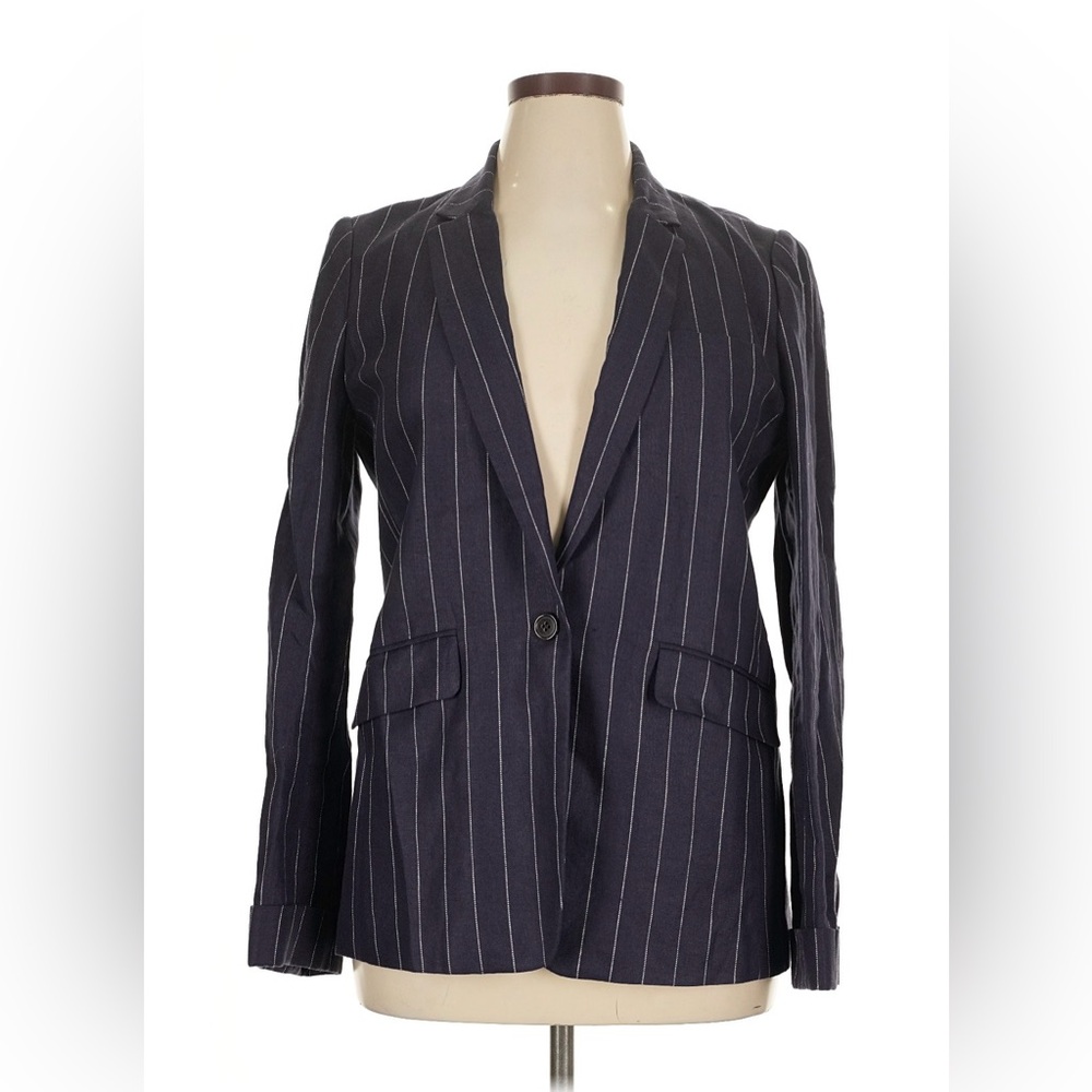 J. Crew Navy Pinstripe Linen Blazer